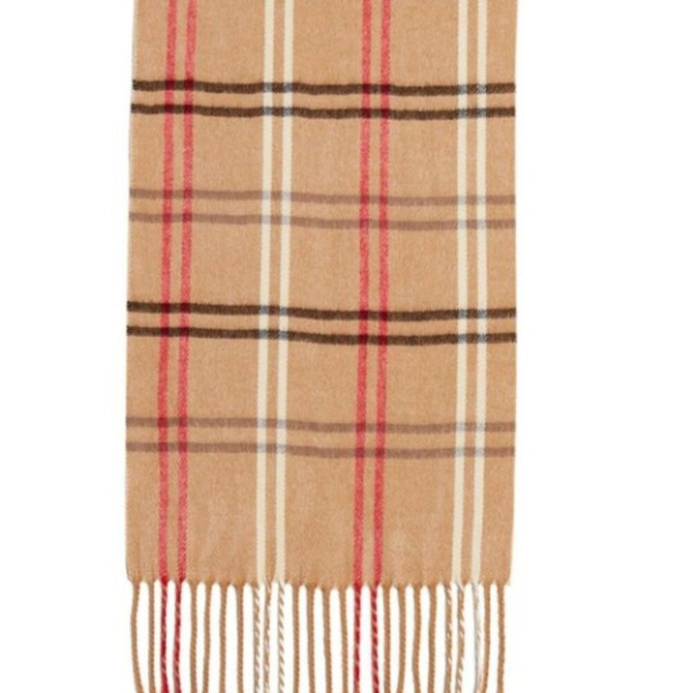 Steve Madden Fringed Camel Scarf with Red, White & Black Checks - NWT